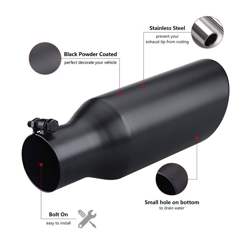 LCGP 2.5 Inch Inlet Exhaust Tip 2.5" x 4" x 12" Black Exhaust Tailpipe With Blot-On Design, Universal for Car - Image 4